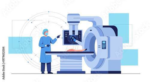 Medical Team Operating CT Scanner for Patient Scan in Modern Hospital Room