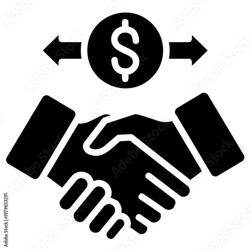 Vector icon illustrating a successful business deal, financial agreement, or partnership transaction with money exchange between parties