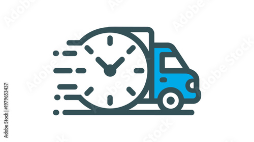 Fast delivery icon set, delivery truck clock 24 hour shipping on time logistics e-commerce service UI vector design