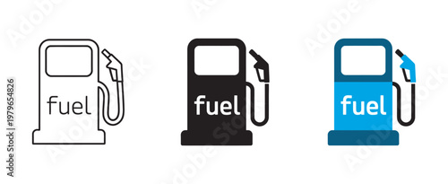 Gas pump icon set, fuel station symbols solid black petrol diesel dispenser nozzle filling station service vector design