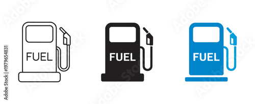 Gas pump icon set, fuel station symbols solid black petrol diesel dispenser nozzle filling station service vector design