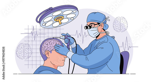 Neurosurgeon Performing Brain Surgery with Advanced Technology in Operating Room