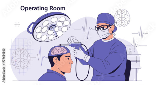 Neurosurgeon Performing Brain Surgery with Advanced Technology in Operating Room