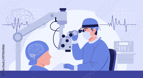 Neurosurgeon Performing Brain Surgery with Advanced Technology in Operating Room