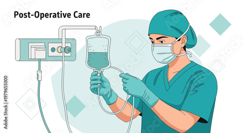 Nurse Adjusting IV Drip for Post-Operative Patient Care in Hospital