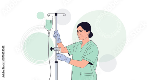 Nurse Adjusting IV Drip Stand for Patient Care in Hospital