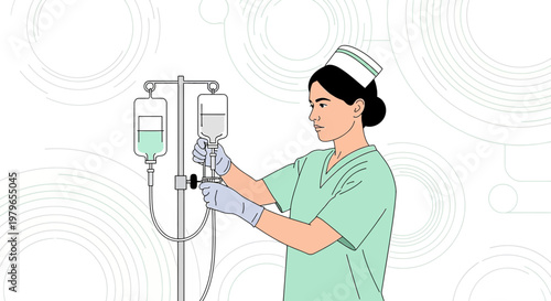 Nurse Adjusting IV Drip Stand for Patient Care in Hospital
