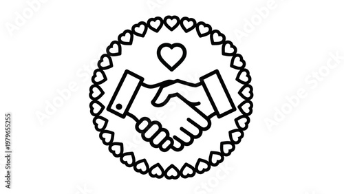 Partnership and Trust Icon: Handshake with Heart and Hearts Border