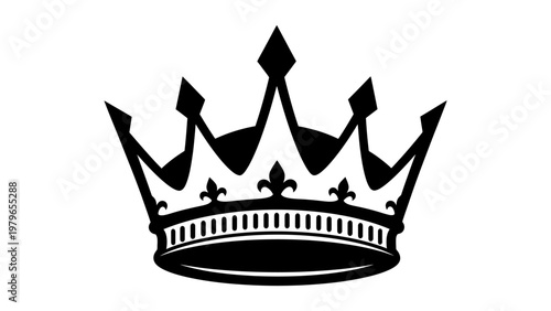 Royal Crown Icon Symbol Black Silhouette Isolated on White Background, Symbol of Royalty and Power