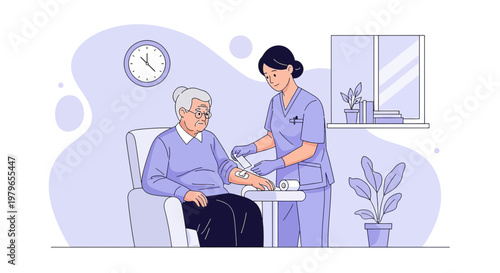 Nurse Administering Injection to Elderly Patient at Home Care