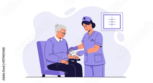 Nurse Administering Injection to Elderly Woman in Clinic