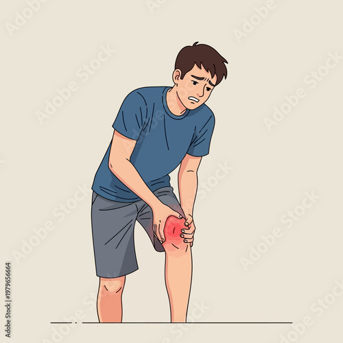Man with Knee Pain Holding Injured Leg, Feeling Discomfort and Suffering