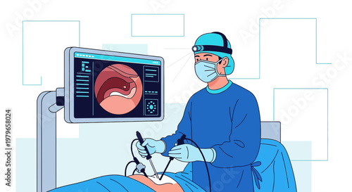 Surgeon Performing Laparoscopic Surgery with Advanced Medical Technology in Operating Room