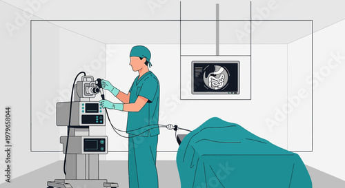 Surgeon Performing Laparoscopic Surgery with Modern Medical Equipment in Operating Room