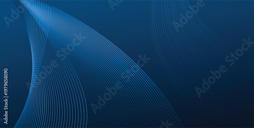 Elegant blue wave lines background and geometric shape. Dark gradient texture and backdrop 