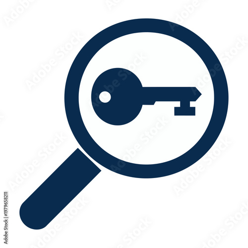 Magnifying glass highlighting a key in a vector