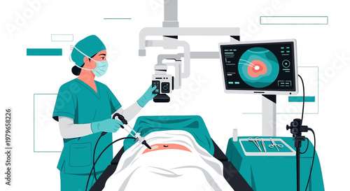 Surgeon Performing Minimally Invasive Surgery with Advanced Technology in Operating Room