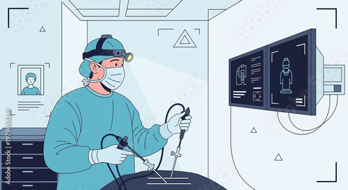 Surgeon Performing Minimally Invasive Surgery with Robotic Assistance in Modern Operating Room