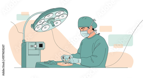 Surgeon Performing Minimally Invasive Surgery with Robotic Assistance in Operating Room