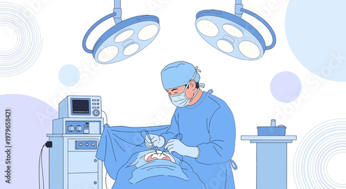 Surgeon Performing Operation in Modern Operating Room with Medical Equipment