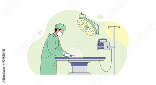 Surgeon Performing Operation in Modern Operating Room with Medical Equipment