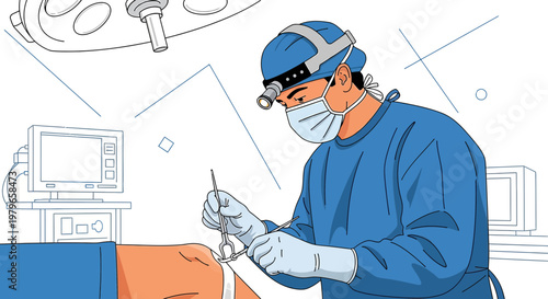 Surgeon Performing Operation in Modern Operating Room with Medical Equipment