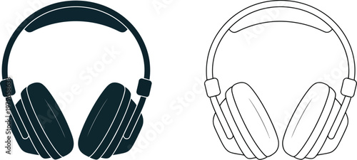 Headphones icon modern vector illustration with solid black and clean line art over ear audio equipment symbol