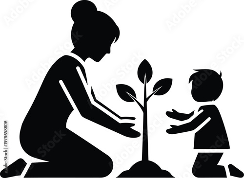 Touching mother day illustration a mother and child planting a seed together