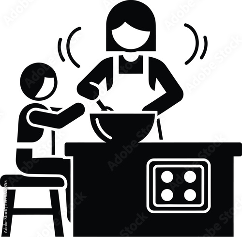 Heartwarming mother day illustration child helping mom cook celebrating family love