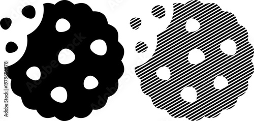 Bitten chocolate chip cookie vector illustration with missing piece, sweet snack graphic.