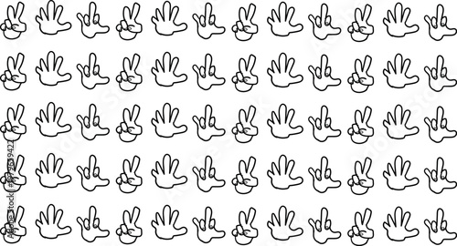 A cluster of cartoonish human hands in three gestures.