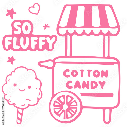 Cotton candy cute doodle cart fluffy sweet fair food illustration
