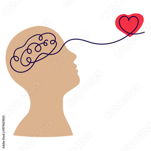 human head silhouette with visible brain in simple vector illustration representing thinking and ideas