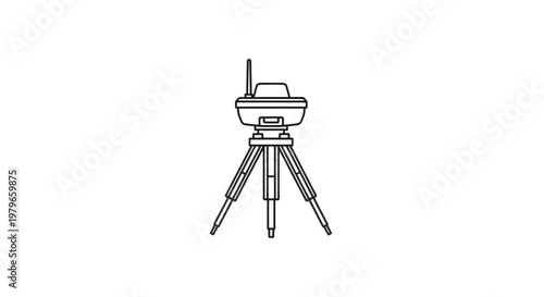 Minimalist line art illustration of geodetic GNSS receiver on tripod for surveying