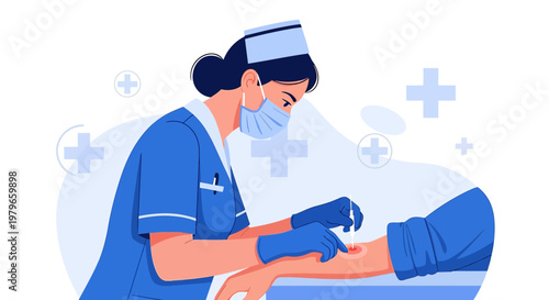 Nurse Administering Injection to Patient's Arm - Medical Procedure Illustration