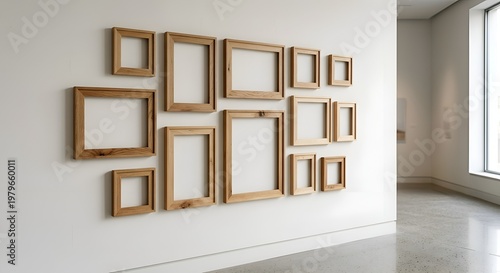 Large Exhibition Gallery Wall with Multiple Oak Wood Frames