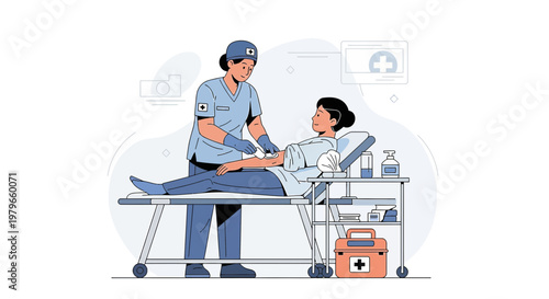 Nurse Administering IV Drip to Patient in Hospital Bed, Medical Care Concept
