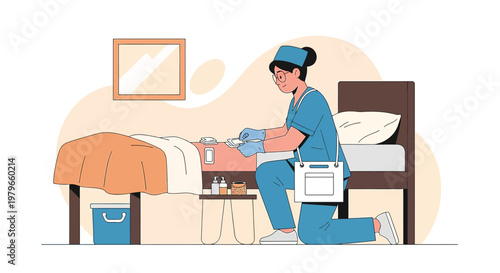 Nurse Administering Medical Treatment in Hospital Room