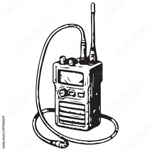 Military Field Radio with Headset Tactical Communication Device Army Equipment Illustration
