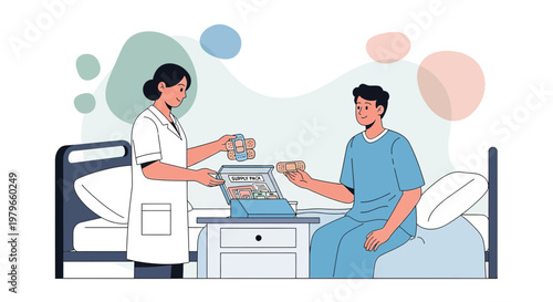 Nurse Administering Medication to Patient in Hospital Bed