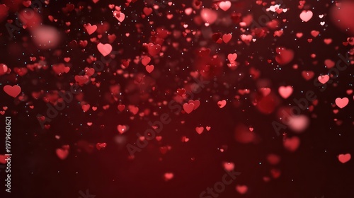 Falling Red Hearts Background, Romantic Valentine's Day Abstract Bokeh