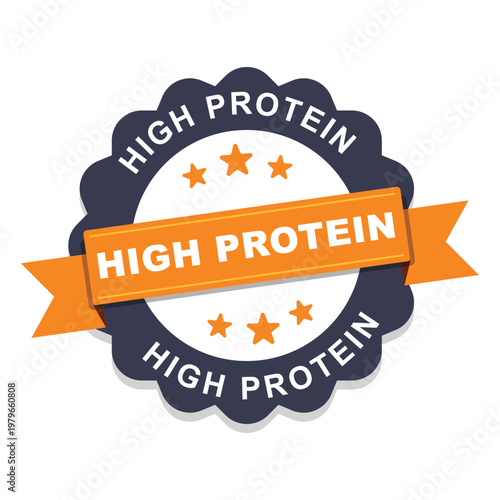 High protein label ribbon stamp badge vector illustration