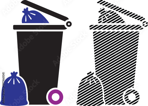 Garbage bin and trash bags vector illustration for waste disposal.