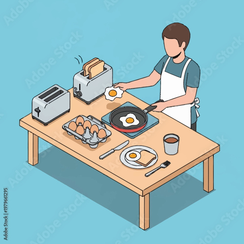 Man cooking breakfast in the kitchen.
