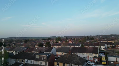 Urban Drone Flight Above Streets of British City and Town of England Great Britain. Drone Mounted Wide Angle Camera Footage Was Captured During Cold Day of 8th April, 2026. 