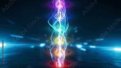 Vertical Energy Pillar with Seven Chakra Colors
