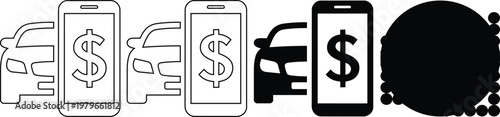 Mobile payment car vector illustration, depicting online transactions and automotive finance concept.