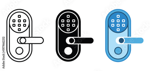Smart lock icon with WiFi and Bluetooth connectivity, digital padlock with keypad for keyless entry, remote access security, and smart home technology applications