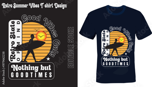  Retro Summer Good Vibes Surfing Sunset T-Shirt Design