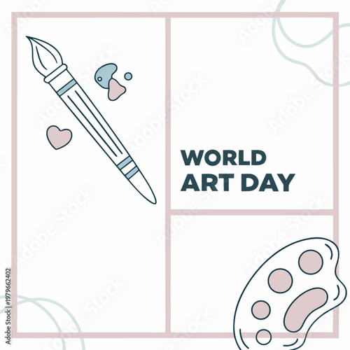  Art Day Minimal Monoline Paintbrush Pencil Palette Vector Poster